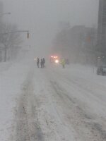 Ambulance and pedestrians