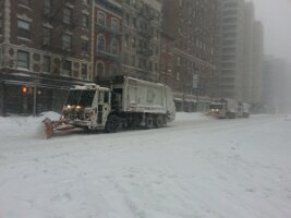 Sanitation truck convoy on 2nd Ave