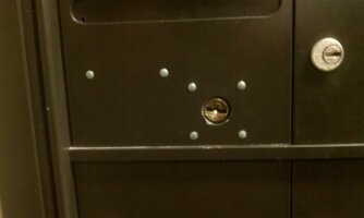 Postbox rivets shaped like the Big Dipper (Stuyvesant Town)